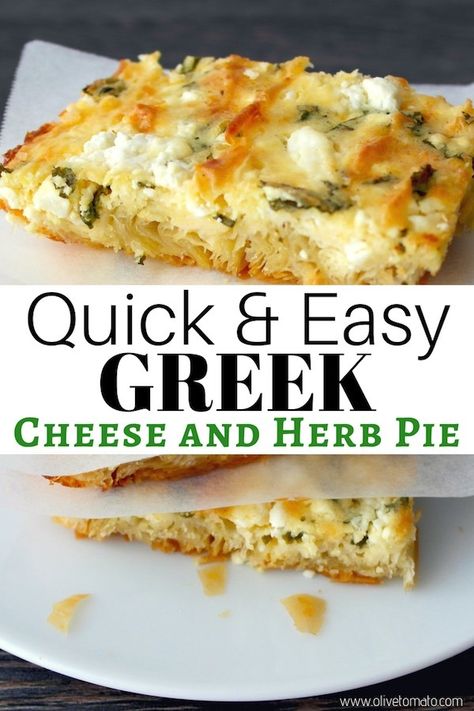 Easy Greek Cheese and herb pie Greek Cheese Pie, Greek Cheese, Pie Easy, Easy Mediterranean Diet Recipes, Cheese Pie, Fry Recipes, Greek Cooking, Greek Dishes, Dinner Healthy