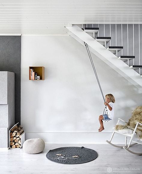 hang an indoor swing for your kids where there's enough space, for example, in an entryway تحت الدرج, Indoor Swing, Under The Stairs, Carpet Stairs, Under Stairs, Scandinavian Interior, Stairs Design, 인테리어 디자인, Minimalist Home