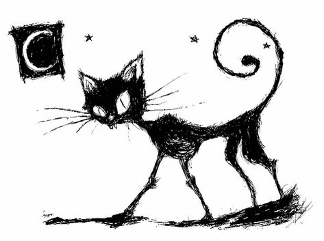 Black Cat Superstition, Black Cat Drawing, Smelly Cat, Black Cat Art, Alley Cat, Creepy Art, Cat Tattoo, Cat Drawing, Art Sketchbook