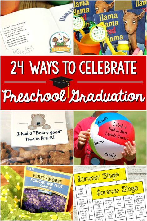 Preschool Graduation Ideas: 24 Ways to Celebrate the End of the Year - Pre-K Pages End Of Year Preschool Graduation Ideas, Prek End Of Year Party Ideas, Preschool End Of Year Party Themes, Pre-k Graduation Party, Preschool End Of The Year Program Ideas, Graduation Gift Ideas Preschool, Preschool Celebration Ideas, Prek Graduation Party Ideas, Preschool Graduation Activities