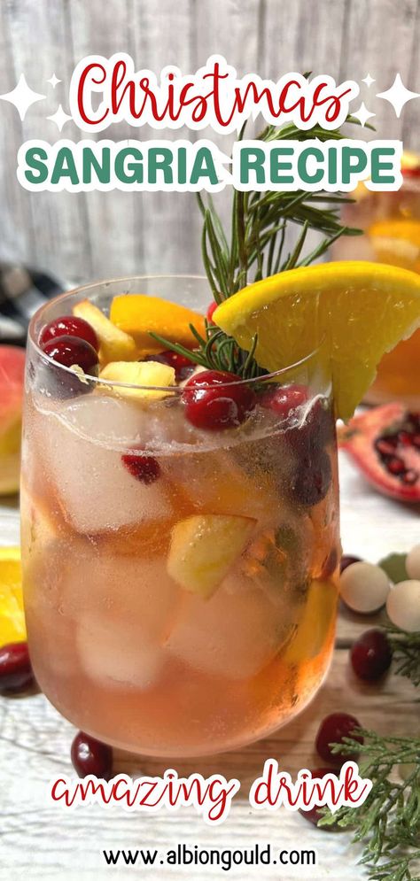 This festive Christmas sangria recipe is perfect for holiday parties and gatherings. Made with red wine and seasonal fruits like oranges and pomegranates, this easy holiday sangria is sure to impress your guests. Serve chilled for a refreshing drink that captures the spirit of the season. Easy Christmas Sangria, Holiday Sangria Recipes, Christmas Sangria Recipes, Pomegranate Sangria, Wine Mixed Drinks, Cranberry Sangria, Sangria Drink, Sparkling Sangria, Red Sangria Recipes