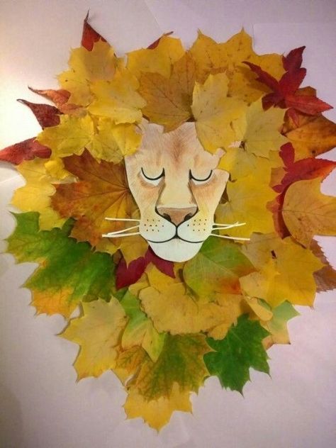 Leaf Lion Autumn Leaves Craft, Leaf Animals, Leaf Crafts, Autumn Crafts, Fall Crafts For Kids, Arte Animal, Nature Crafts, Animal Crafts, Autumn Art