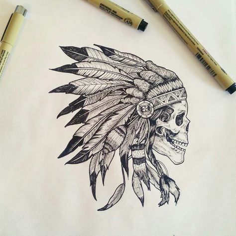 Indian Headdress Tattoo Woman, Indian Shoulder Tattoo, Cowboys And Indians Tattoo, Skull Indian Headdress Tattoo, Outlaw Tattoos For Men, Cowboy Tattoos For Men, Indian Head Tattoo, Tattoo Designs Floral, Tattoo Designs Skull