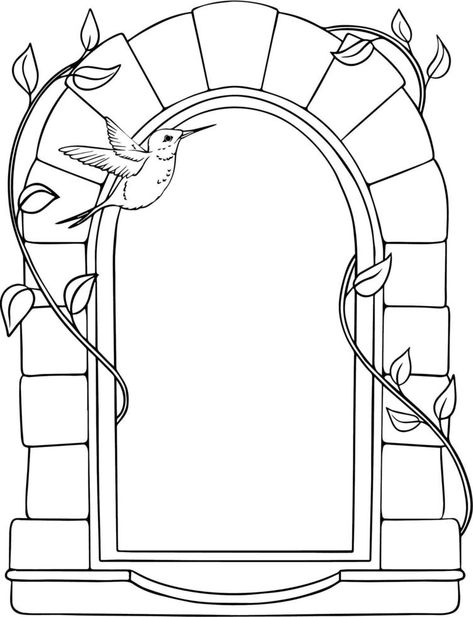 Brick arch with vines sketch. Black and white vector drawing. For coloring and design books. Arch Window Drawing, House With Vines Drawing, Arch Drawing Sketches, Flower Arch Drawing, Window Drawing Sketch, Vines Sketch, Tunnel Drawing, Vines Drawing, Drawing For Coloring