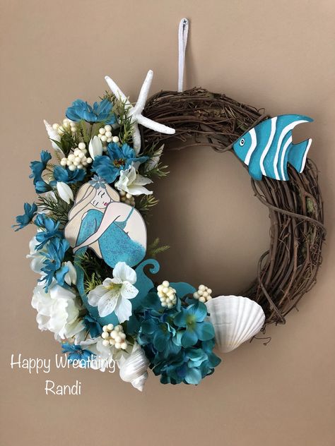 Mermaid Wreaths, Nautical Diy Crafts, Sea Wreath, Teal Wreath, Mermaid Wreath, Coastal Wreaths, Seashell Wreaths, Nautical Wreaths, Shell Wreaths