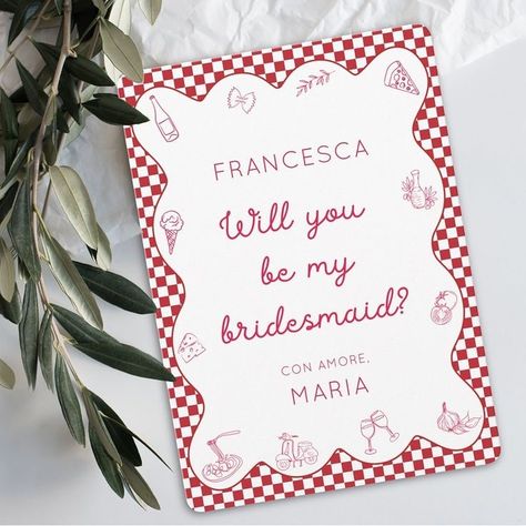 🍷✨ Introducing our new That’s Amore Italian-themed bridal collection! 🇮🇹💍 Perfect for the chic and trendy bride-to-be. Celebrate your special day with these stunning bridesmaid proposal cards, personalized tote bags, and elegant wine labels. Whether you’re planning an Italian getaway or simply love the charm of Italy, these items add the perfect touch of sophistication and fun to your wedding festivities. 💌👰 📸 Link in bio to shop the collection! ✨ #ItalianWedding #BridesmaidProposal #ThatsAm... Italian Themed Bridesmaid Proposal, Bridesmaid Proposal Note, Elegant Wine Label, Italian Symbols, Maid Of Honor Proposal, Elegant Wine, Trendy Bride, Wedding Festivities, Card Inspo