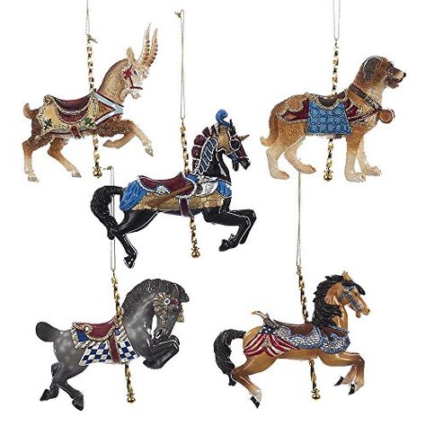 Kurt Adler Carousel Ornament Set Carnival Decor, Saddle Design, Horse Christmas Ornament, Dimensional Wall Decor, Spring Easter Crafts, Horse Ornaments, Carousel Horse, Safari Jungle, Painted Pony