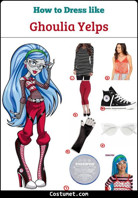 Ghoulia Yelps (Monster High) Costume for Cosplay & Halloween 2021 Ghoulia Yelps Halloween Costume, Gouliah Monster High Costume, Ghoulia Halloween Costume, Ghoulia Monster High Costume, Monster High Ghoulia Outfits, Ghoulia Yelps Costume, Diy Monster High Costume, Ghoulia Yelps Cosplay, Halloween Costume Ideas For School