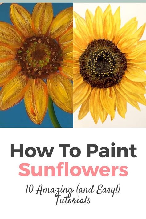 How To Paint Sunflowers, Paint Sunflowers, Sunflower Watercolor Painting, Sunflower Artwork, Painting Flowers Tutorial, Easy Flower Painting, Sunflower Drawing, Painting Pictures, Sunflower Canvas