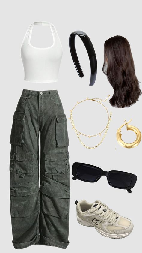 outfit inspo ☆ cargo and halter top Halter Tops Outfit, Tank Top Outfit, Cargo Pants Outfit, Tank Top Outfits, Top Outfit, Pants Outfit, Halter Top, Cargo Pants, Chic Outfits