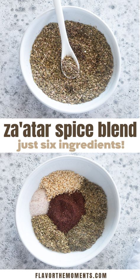 Za'atar Spice Blend is herby, tangy, nutty and a must for grilled meats, hummus and so much more! It includes just 6 ingredients and it keeps in the pantry for months! #spices #zaatar #seasoning Recipes With Zaatar, Za Atar, Zaatar Recipes, Zatar Seasoning Recipes, Zatar Seasoning, Lebanese Zaatar Recipe, Zatar Spice Recipe, Za Atar Seasoning, Zaatar Recipe Breads