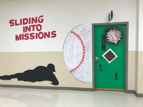 Baseball Themed Classroom Doors, Baseball Door Decorations Classroom, Brazil Decorations, Sports Classroom Decorations, School Counselor Bulletin Boards, School Sports Theme, School Year Themes, Sports Theme Classroom, School Environment