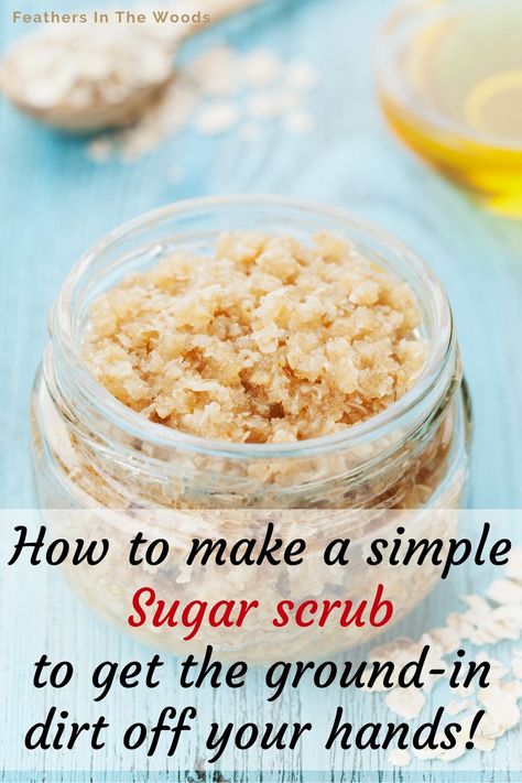 The homemade sugar scrub that will get the ground in dirt off of gardeners hands easily. Simple tutorial using only 2 ingredients. Easy to customize with your favorite hand soap! Easy Body Scrub, Easy Diy Sugar Scrub, Exfoliating Scrub Diy, Homemade Sugar Scrubs, Diy Selfcare, Hand Scrub Diy, Sugar Hand Scrub, Sugar Scrub Homemade Recipe, Easy Sugar Scrub