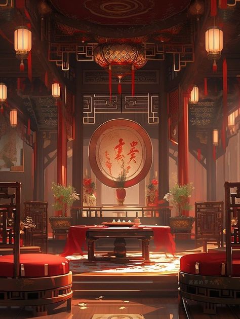 Chinese Anime Background, Chinese Room Aesthetic, Japanese Palace, Chinese Room, Ancient Chinese Architecture, Chinese House, Chinese Interior, Chinese Aesthetic, Small House Elevation Design