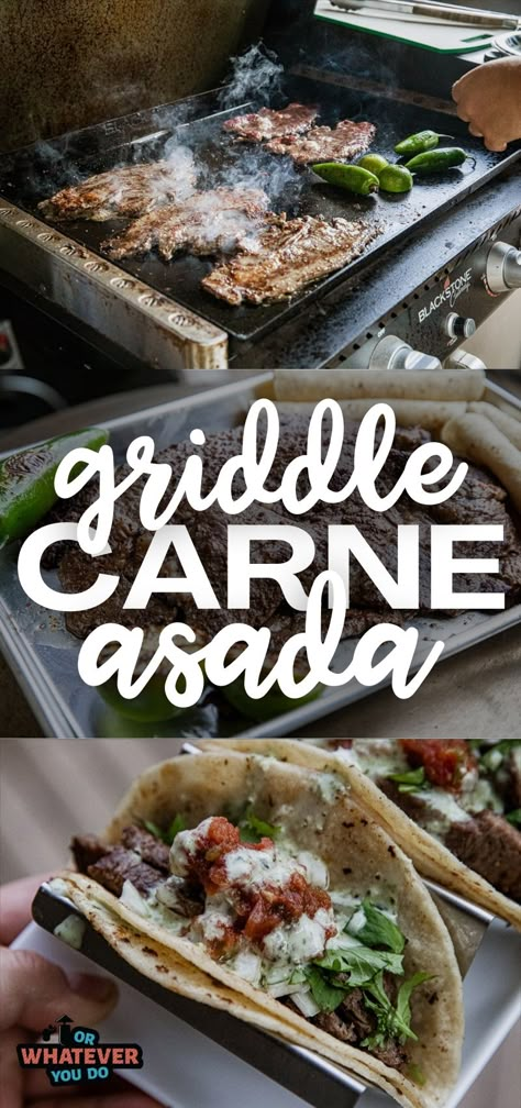 Easy Blackstone Carne Asada Blackstone Ideas, Flat Top Recipes, Black Stone Cooking, Blackstone Meals, Carne Asada Recipe, Outdoor Griddle Recipes, Blackstone Grill Recipes, Black Stone Griddle, Black Stone Recipes