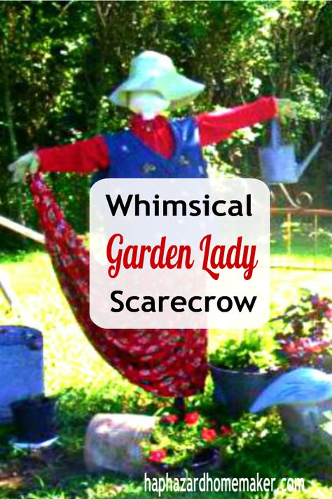 Make this quick and easy scarecrow with items from around the garden shed. #scarecrow #gardenart Lady Scarecrow, Garden Shed Diy, Make A Scarecrow, Scarecrows For Garden, Diy Scarecrow, Garden Angels, Outdoor Crafts, Most Beautiful Gardens, Tea Party Garden