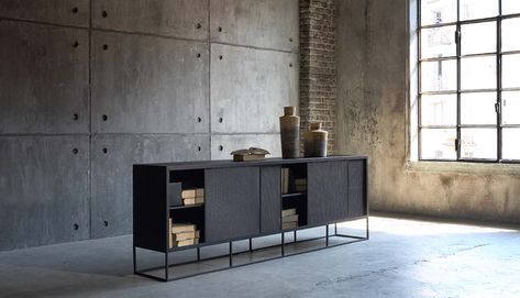 Zeus, unique, handcrafted and made in Italy furniture: discover the news 2022 Metal Sideboard, Expanded Metal, Strip Led, Sideboard Designs, Black Sand, Metal Shelves, Interior Furniture, Led Lighting, Store Design