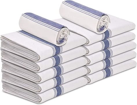 Amazon.com: Talvania Kitchen Dish Towels - 100% Cotton White Flour Sack Tea Cloth with Blue Herringbone Stripe, Pack of 12, 15” x 25” Perfect Classic Dish Towel Dishcloths for Bars, Kitchens, Counters & Much More : Home & Kitchen French Parisian Decor, Parisian Decor, Pillows Diy, Flour Sack Dish Towels, Woven Ring, Clean Towels, White Dishes, Kitchen Dish Towel, Classic Kitchens