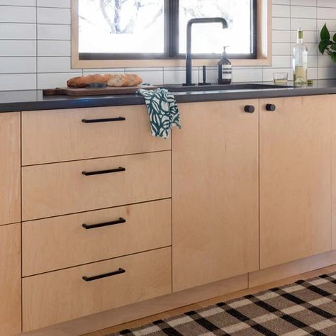 Drawer Pulls – Schoolhouse Japandi Kitchen Cabinet Pulls, Black Handles On Oak Cabinets, Update Maple Cabinets, Mid Century Kitchens, Mid Century Modern Cabinet Hardware, Beech Kitchen Cabinets, Nordic Kitchen Design, Minimalist Kitchen Cabinets, Flat Cabinets