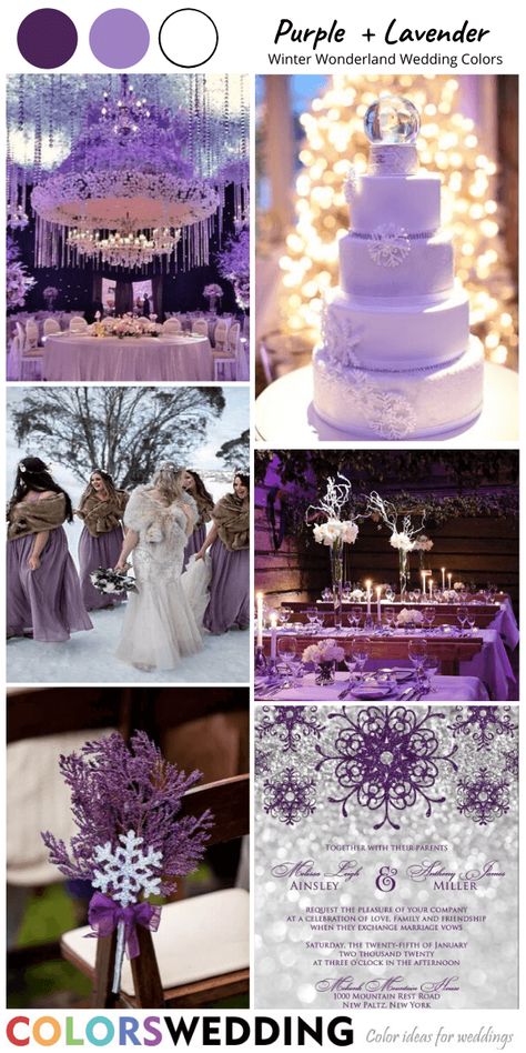 Colors Wedding | Top 8 Winter Wonderland Wedding Color Combos Wedding Invites Purple, Classic Blue Wedding, Lavender Wedding Cake, Winter Wedding Color Palette, Blue Winter Wedding, Spring Bridesmaid Dresses, Wedding Color Ideas, Wedding Color Combos, Purple Bridesmaid