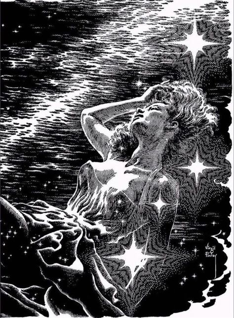 By: Virgil Finlay A Level Art Themes, Virgil Finlay, Engraving Art, Pulp Art, Galaxy Art, Artwork Images, A Level Art, Historical Art, Ink Illustrations