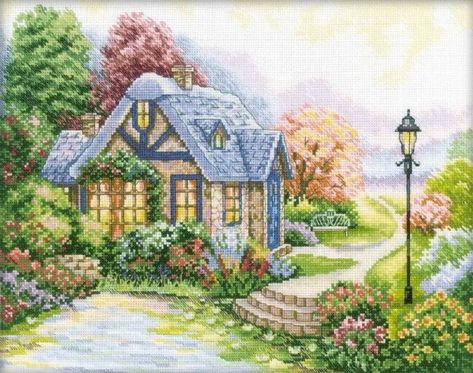 Free Cross Stitch Charts, Cross Stitch House, Cross Stitch Landscape, Pola Kristik, Cross Stitch Patterns Flowers, Diy Cross Stitch, Counted Cross Stitch Kits, Cross Stitch Patterns Free, Free Cross Stitch