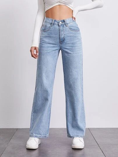 Novedades SHEIN | Comprar Vestidos, Tops y Zapatos de Mujer ; Accesorios | SHEIN Straight Jeans Outfit, Straight Leg Jeans Outfits, Jeans Outfit Women, Trendy Jeans, Moda Jeans, Stylish Jeans, Cute Jeans, Straight Fit Jeans, Looks Chic