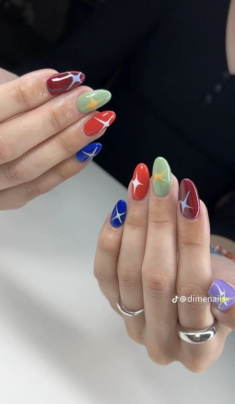 Multicoloured Nails, Everybody Loves Me, Short Nail Inspo, Nail Lab, Star Nail, Acrylic Nail Set, Back To School Nails, Hard Nails, Silk Purse