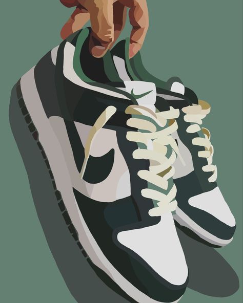 GREEN NIKE DUNK DRAWING, Nike Dunk Drawing, Dunks Drawing, Green Nike Dunks, Sneakers Sketch, Sneakers Illustration, Epic Drawings, Sneaker Posters, Drawing Procreate, Prismacolor Art