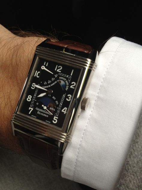 Reverso sun moon date, white gold, Jaeger Le Coultre Jlc Reverso, Moon Date, Compass Watch, Jaeger Lecoultre Reverso, Jaeger Lecoultre Watches, Gentleman Watch, Gentlemans Club, Dress Watches, Stud Earrings For Men