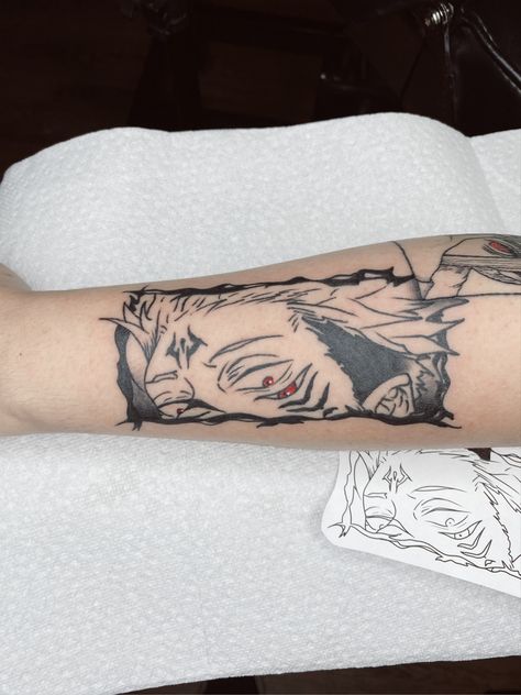 #jjk #sukuna #tattoo Jjk Tattoos Ideas, Sukuna Eyes Tattoo, Jjk Sukuna Tattoo, Sukuna Arm Tattoo, Jujutsu Kaisen Tattoo Ideas Sukuna, Anime Tattoo For Women, Yuji Itadori Tattoo, Jujitsu Kaisen Tattoo Designs, Sukuna Tattoo Design