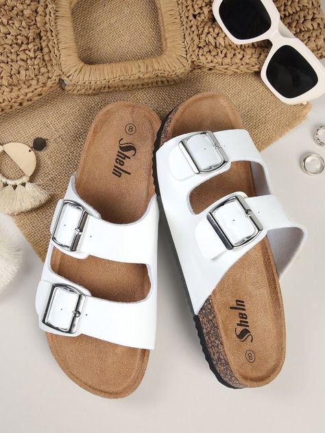 Minimalist Double Buckle Strap Flat Sandals | SHEIN USA Strap Sandals Outfit, Sandals Shein, Black Outfit Men, Shein Finds, Shoe Molding, Women Flat Sandals, Double Strap Sandals, Sandals Outfit, Footbed Sandals