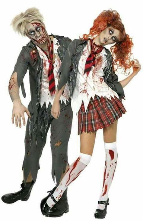 2015 Halloween makeup & costume Zombie Couple Costume, Free Halloween Costumes, Zombie School, Couples Fancy Dress, Halloween Costume Couple, Student Costume, Zombie Halloween Costumes, Boys Fancy Dress, Halloween Parejas