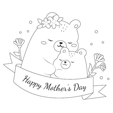 Bear Outline, Mom Logo, Mothers Day Coloring Pages, Mother Bear, Animal Outline, Mother Bears, Butterfly Kids, Colouring Page, Mother's Day Photos