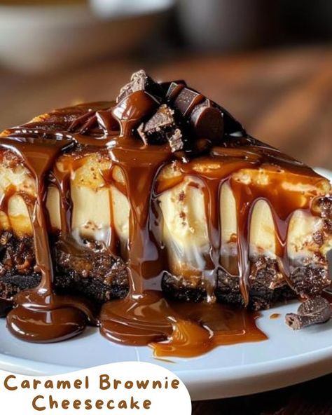 Caramel Brownie Cheesecake, Brownie Cheesecake Recipe, Cheesecake Delight, Turtle Cheesecake Recipes, Cheesecake Ingredients, Yummy Cheesecake, Brownie Cheesecake, Cheesecake Lovers, Caramel Brownies