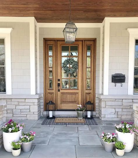 Front Doors With Glass Panels, Life On Cedar Lane, Front Doors With Glass, Doors With Glass Panels, Door Sidelights, Wood Front Entry Doors, Farmhouse Front Door, Wood Entry Doors, Doors With Glass