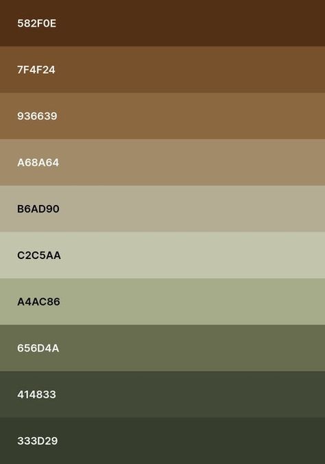 Brown Color Palette Hex Code, Colors That Go With Olive Green, Camo Color Palette, Earthy Pallet, Brown And Green Color Palette, Green And Brown Color Scheme, Green Brown Palette, Green And Brown Color Palette, Olive Color Palette