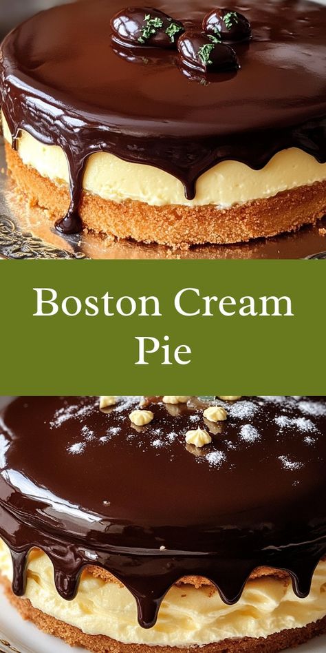 As I whisk the creamy filling, memories flood in—my grandmother by my side, sharing laughter on a sunny Sunday. The aroma fills the kitchen, and my partner's excited smile makes it all worthwhile. It’s love baked into every layer. Classic Boston Cream Pie, Pie Plate Recipes, Authentic Boston Cream Pie, No Bake Boston Cream Pie, Homemade Boston Cream Pie, Boston Crème Pie, Easy Boston Cream Pie, Boston Cream Pie Cake, Unique Pie Recipes