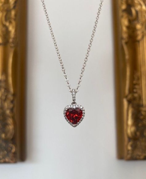 Red Silver Jewelry, Red Jewel Necklace, Jewellery Ruby, Red Crystal Jewelry, Jewel Pendant, Red Jewellery, Red Heart Necklace, Crystal Heart Necklace, Red Pendants