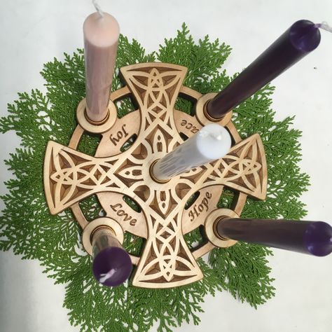 Advent Wreath Celtic Style for 5 Candles (Not included ). Machined in Select Pine Wood 9" diam. by 1" high. by routacraft on Etsy https://www.etsy.com/listing/497133991/advent-wreath-celtic-style-for-5-candles Pumpkin Wreath Tutorial, Advent Wreath Candles, Advent Candle Holder, First Sunday Of Advent, Christmas Advent Wreath, Advent Candle, Advent Christmas, Wood Wreath, Wreath Drawing