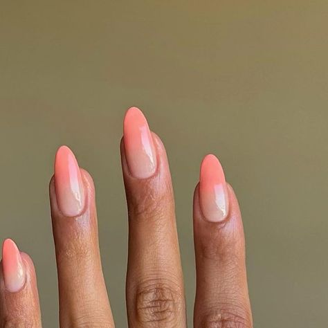 Peachy Ombre Nails, Summer Nails Peach, Peach Acrylic Nails Almond, Peach Ombré Nails, Ombre Nails Peach, Peach Ombre Nails Almond, Peach Ombre Nails, Peach Nail Tips, Peachy Nails