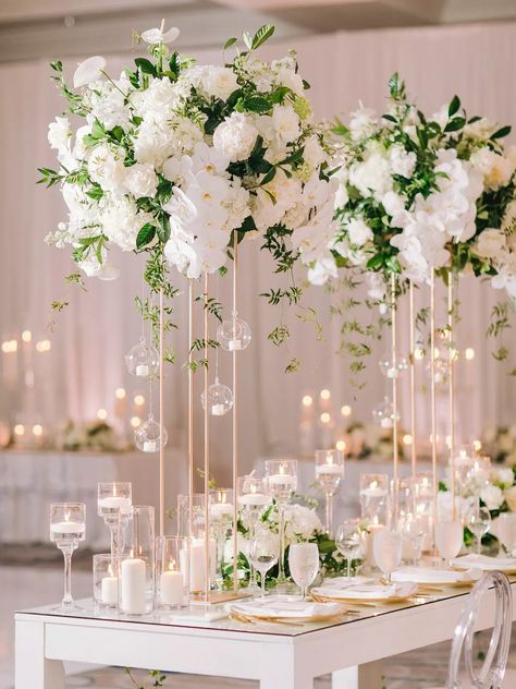 Tall Wedding Centerpieces, Wedding Centerpieces, I Hope, Candles, Flowers, White, Wedding Centrepieces