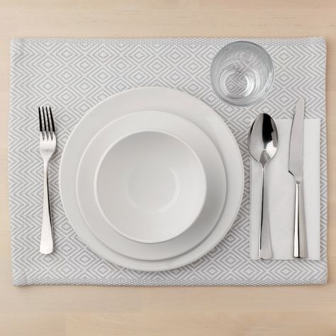 GODDAG Place mat, gray, white - IKEA Top View Furniture, 2d Furniture, Table Etiquette, Cutlery Set Stainless Steel, Modern Flatware, Table Place Settings, Cutlery Tray, Plate Mat, Traditional Exterior