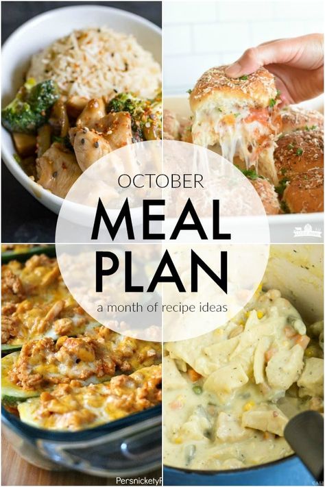 If you struggle to plan dinner ideas every night like me, we have some recipe ideas for you. This October Meal Plan will help make dinner quick and easy. | www.persnicketyplates.com Dinner Ideas For The Week Menu Planning, Meal Plan Recipes For The Week, Supper Meal Plan, Meal Plan Family, 2 Person Meal Plan, Week Meal Plan For Two, Meal Categories, Meals For October, Winter Meal Plan Families