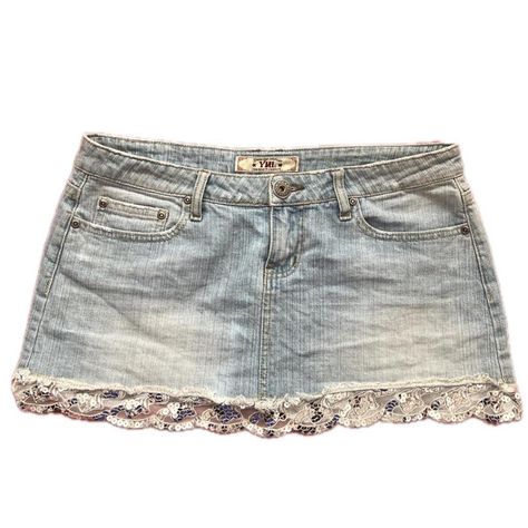 Denim mini skirt! Cute lacy, sequin trim. I called... - Depop Mini Skirt Cute, Jean Skirts, Small Closets, Room Stuff, Hannah Montana, Denim Mini, Denim Mini Skirt, Jean Skirt, Small Town