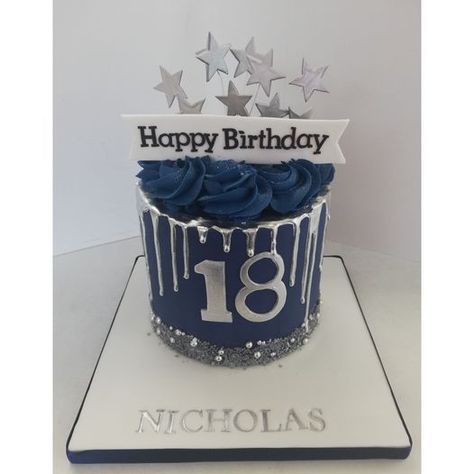 Silver Drip Cake, Cake With Buttercream Roses, Happy 18th Birthday Son, Blue Drip Cake, 18th Cake, Happy Birthday 18th, Cake With Buttercream, Buttercream Roses, 16 Cake