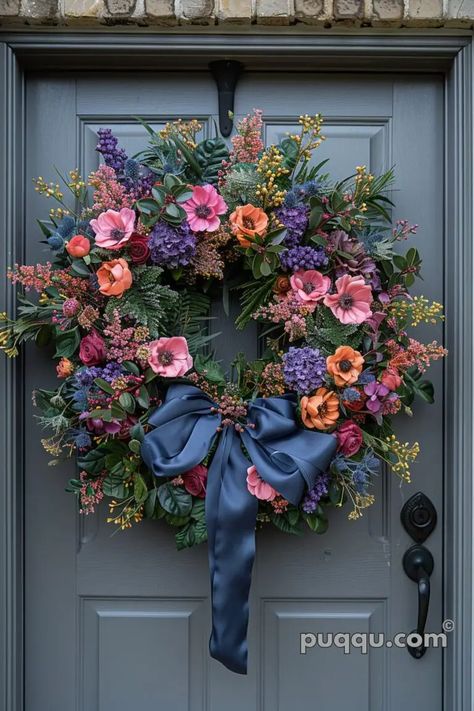 Spring Wreath for Front Door: Blooming Elegance to Welcome the Season - Puqqu Year Around Front Door Wreath, Diy Spring Wreath For Front Door, Easter Front Door Decorations, Egg Wreath Diy, Wreath Ideas For Front Door, Diy Wreaths For Front Door, Spring Wreaths For Front Door Diy, Diy Summer Wreath, Easter Egg Wreath Diy