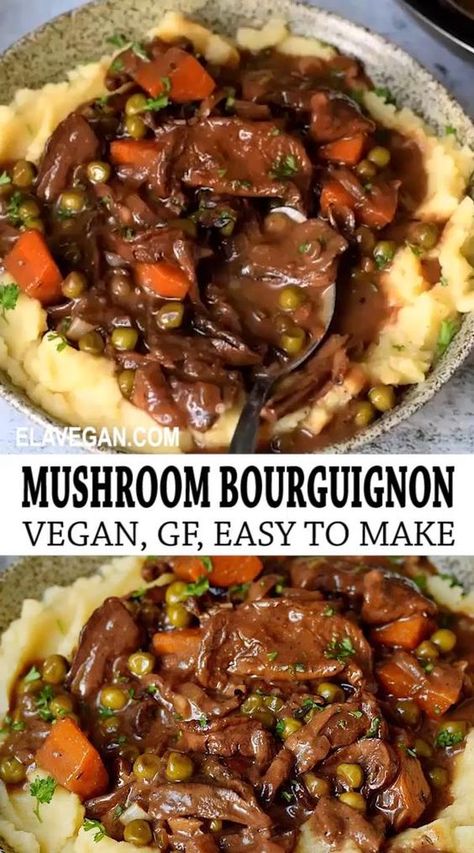 Vegan Mushroom Bourguignon, Mushroom Bourguignon, Resep Vegan, Vegan Mushroom, Tasty Vegetarian Recipes, India Food, Vegetarian Dinners, Idee Pasto Sano, Vegan Cooking