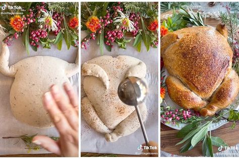 Turkey Shaped Bread Thanksgiving, Bread Turkey Shape, Turkey Shaped Bread Loaf, Turkey Shaped Bread, Turkey Buns, Artistic Desserts, Bread Cornucopia, Tsunami Cake, Sourdough Bread Loaf