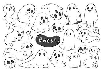 Ghosts Cute Drawing, Cute Ghosts Illustration, Ghost Vector Illustration, Ghost Illustration Art, Ghost Simple Drawing, Simple Doodles Ghost, White Board Halloween Drawings, Halloween Doodles Cute, Easy Drawings Ghost